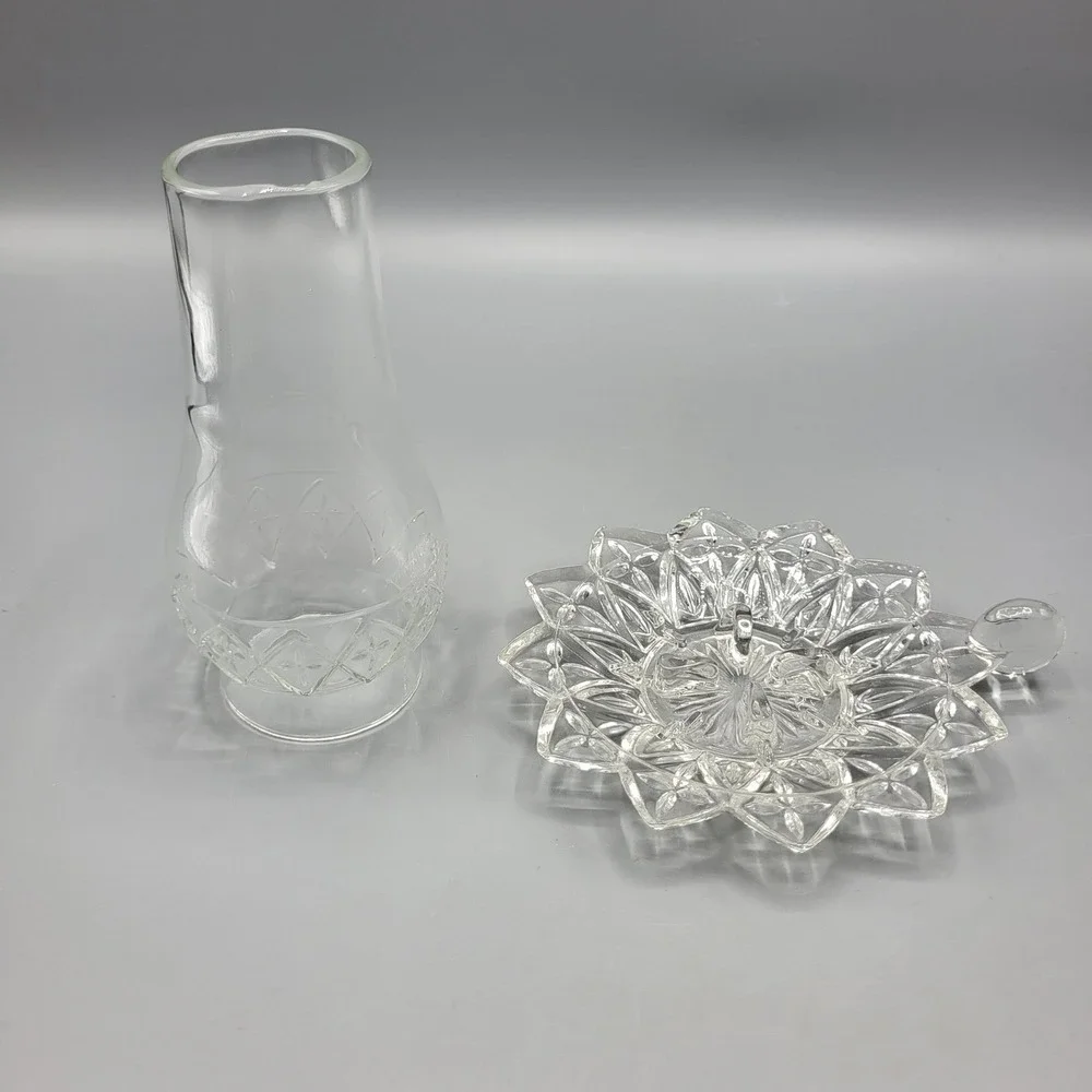 Federal Glass Hurricane Lamp Candle Holder Two Piece Pressed Clear Chimney Base